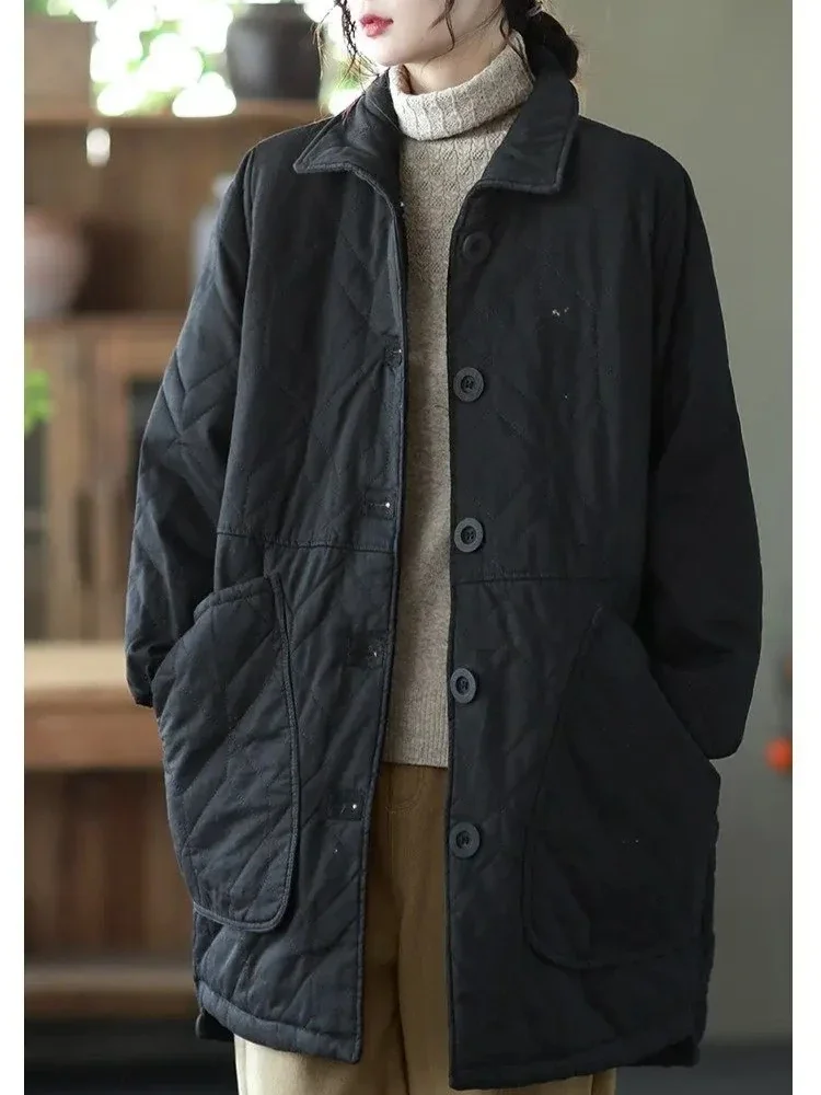 

Осенне-зимняя новая женская хлопковая одежда, свободное теплое пальто в стиле ретро для поездок на работу