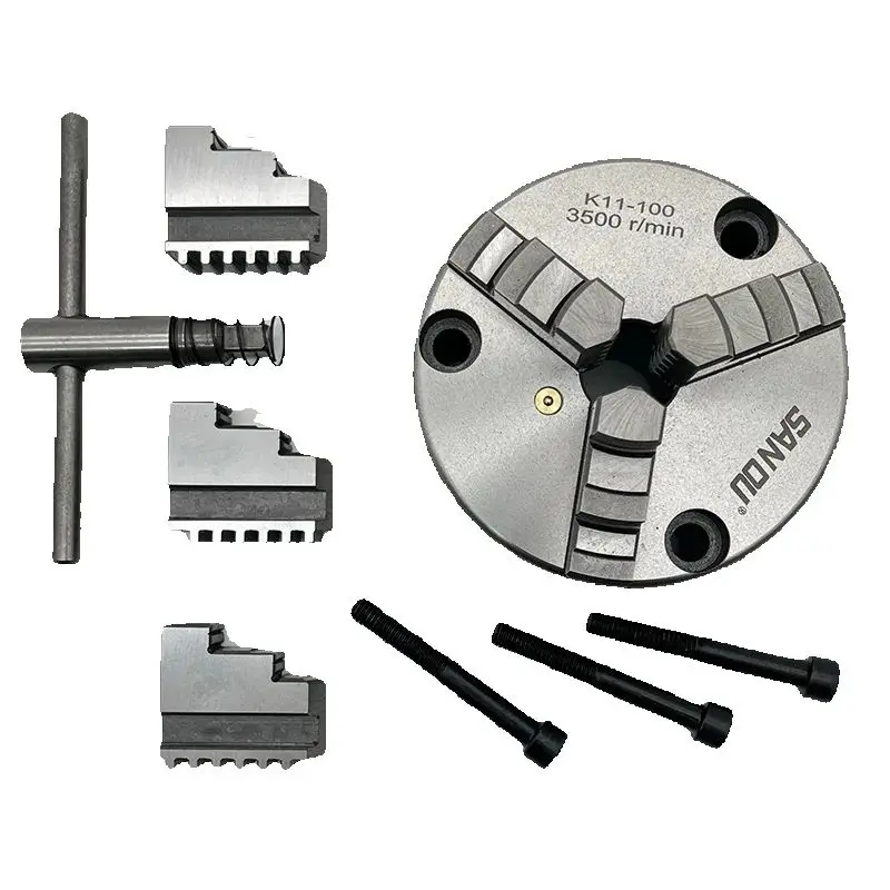 SANOU Lathe Chuck 100mm K11-100 Front Mount 3 Hole 3 Jaw Self-centering Chuck Mini Lathe Chuck Manual Metal Chuck
