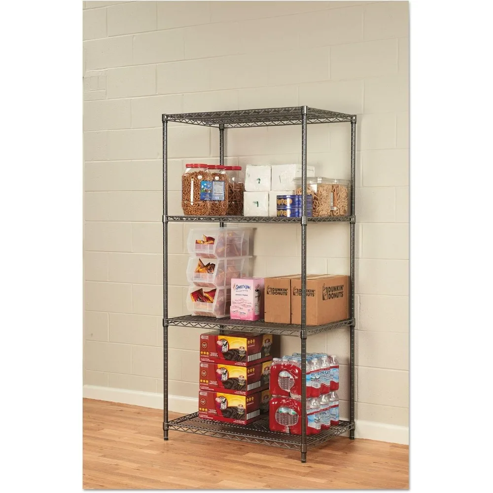 Alera Wire Shelving Starter Kit, Quatro Prateleiras, 36w x 24d x 72h, Preto Antracite