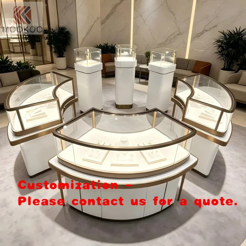 custom.Hot Sale Round Glass Jewelry Display Cabinet with Led Light Company Design Glass showcase Jewellery Shop