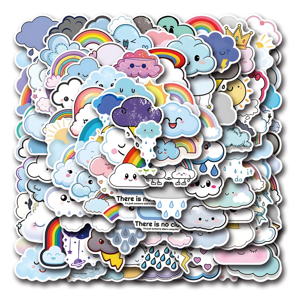 10/30/55/110PCS Cartoon Cloud Sticker Cute Graffiti Decoration Skateboard Bike Suitcase Refrigerator Waterproof Decal Kids Toy