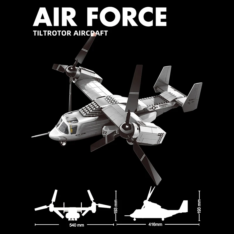 460Pcs Blocks 1/44 VMM-22 Tilt Rotor Aircraft Model Building Blocks Military Warplane Model Kits Gift Toys For Boys Adult