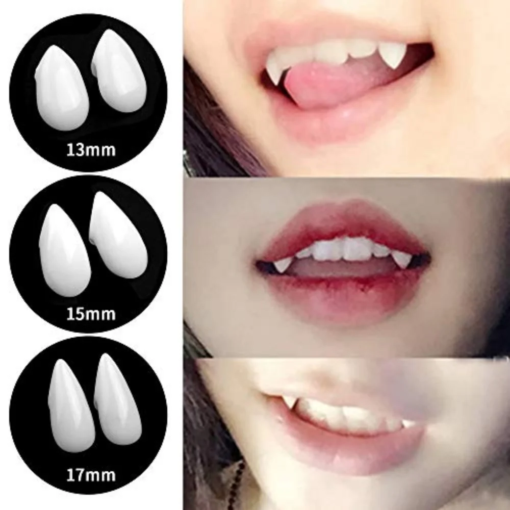 Halloween Horror Cosplay False Fangs Dentures Realistic Fake Fangs Teeth for Halloween Party Cosplay Favors 1.3‑1.9cm