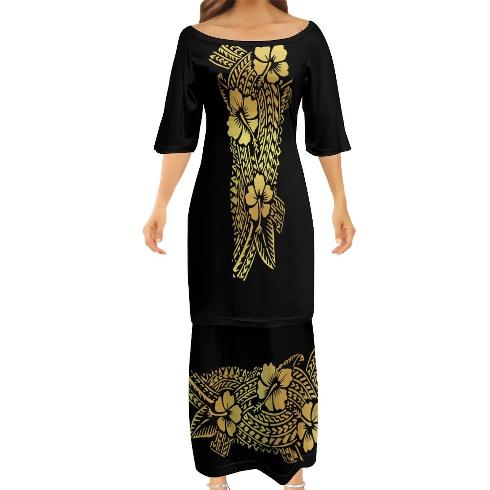 Neue Design Kleid 2 Stück Set Neueste Mode Frauen Elegante Club Bodycon Kleider Weiß Samoan Puletasi Polynesian Traditionellen