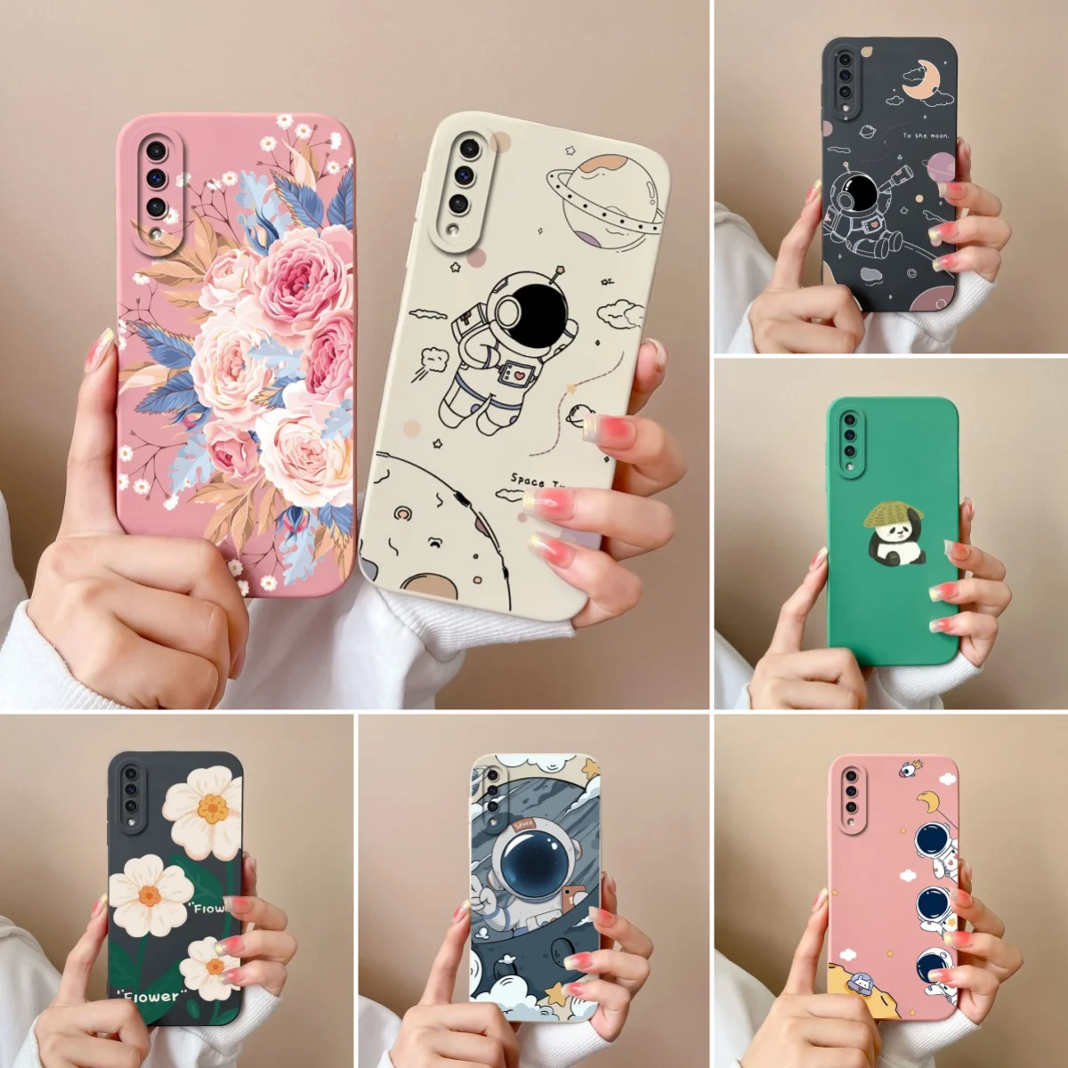 Case For Samsung A50 A50S Cute Astronaut Camera Lens Protection Soft Liquid Silicone Back Cover For Samsung Galaxy A 50 50S Capa