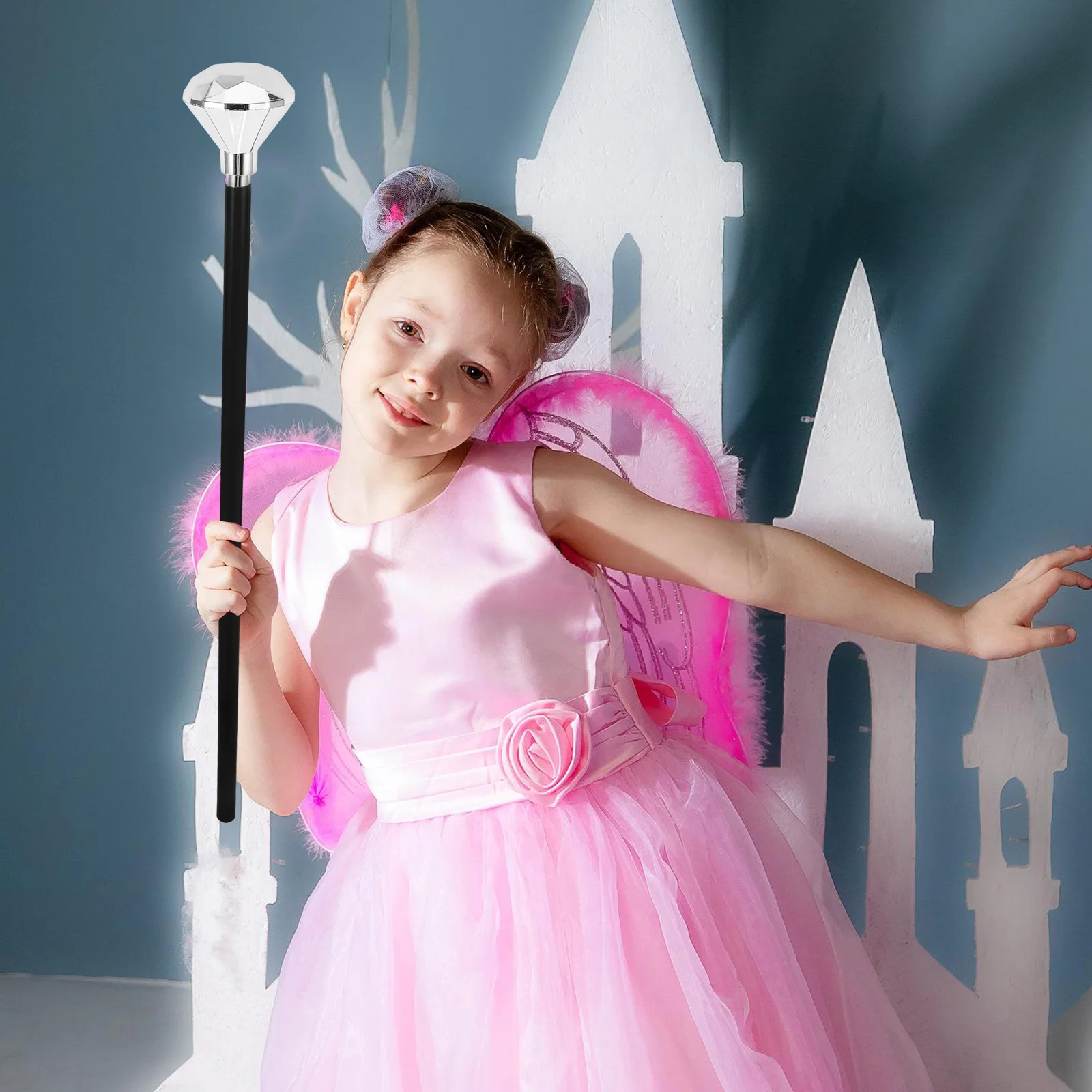 Gem Scepter Wand Silver Staff Prop Halloween Cane Masquerade Party Costume Accessory Decorative Stick