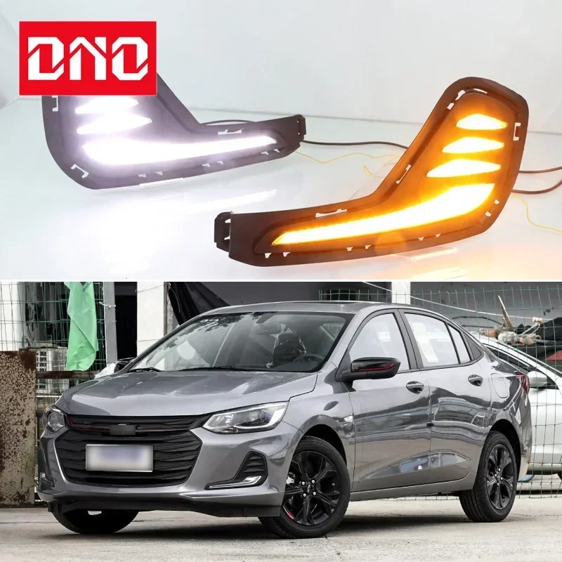 Car LED DRL 12V Daytime Running Lights For Chevrolet Cavalier 2019 2020 Yellow Turn Signal Night Blue Running Lamps Car Foglamp