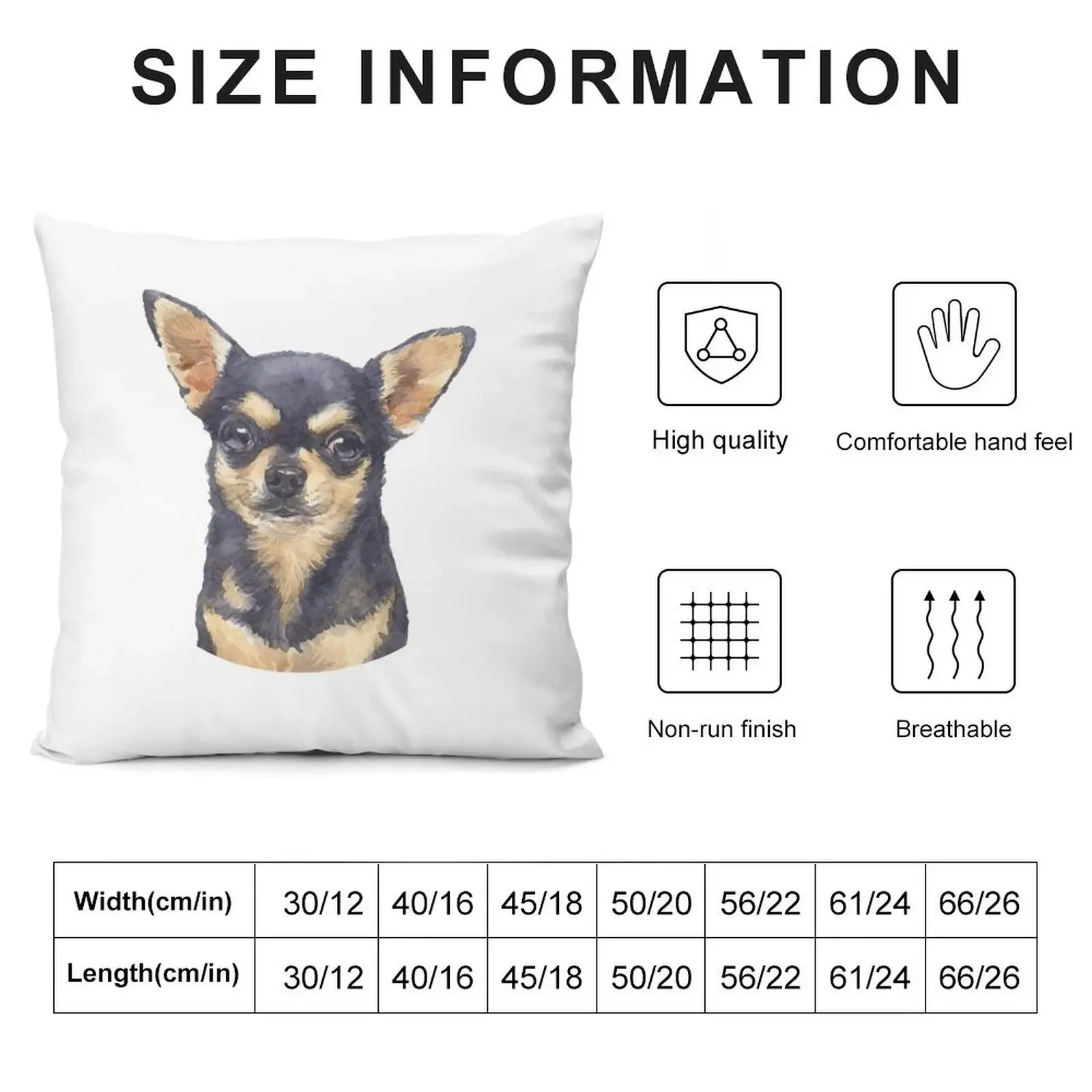 Cuite Black and Tan Chihuahua Watercolor Art Throw Pillow pillow cover luxury Marble Cushion Cover pillow