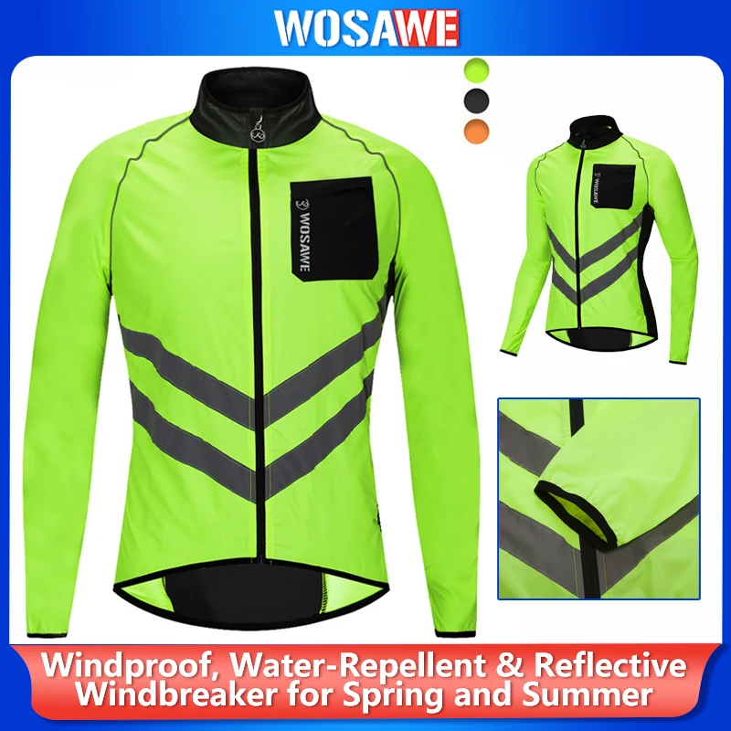 

WOSAWE Windproof Cycling Jacket MTB Bike Jersey Outdoor Sport Cycling Windbreaker Rainproof Reflective Bike Clothing Navy Blue