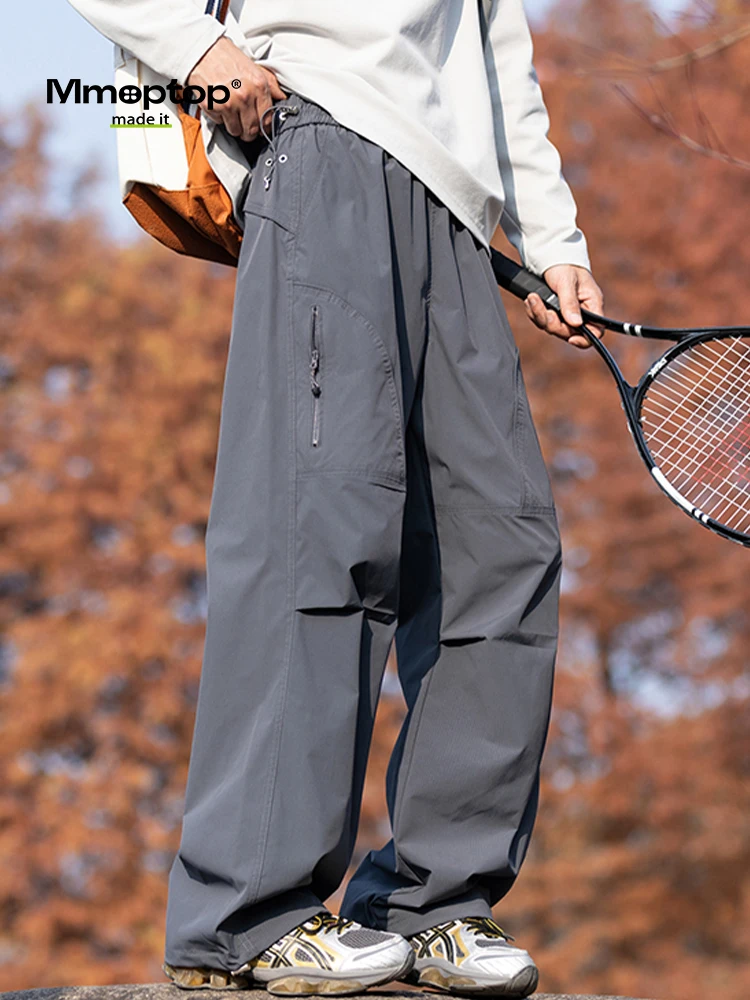 

MMOPTOP Men's Outdoor Casual Waterproof Straight Leg Pants Loose Multi-ket Functional Workwear Trousers ey Long Trousers