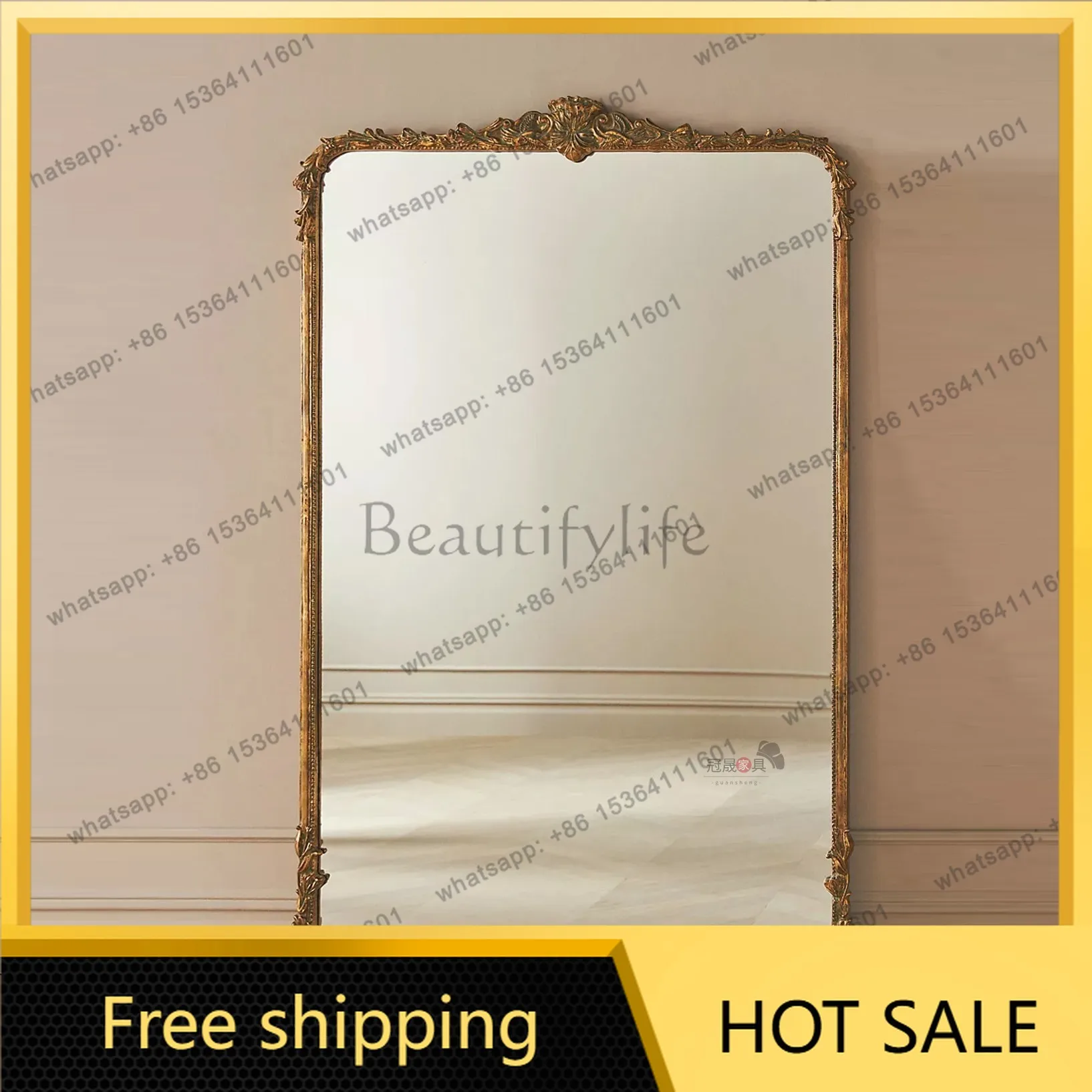 LS French retro full-length mirror wall-mounted American carved entrance large floor-to-ceiling home fitting mirror