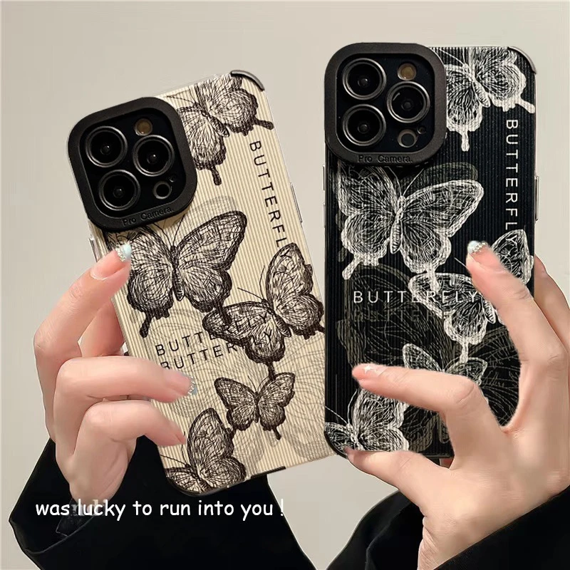 Fashion Retro Butterfly Silicone Leather Case For iPhone 15 14 13 Min 12 11 Pro Max X XS XR 7 8 Plus SE Shockproof Full Cover