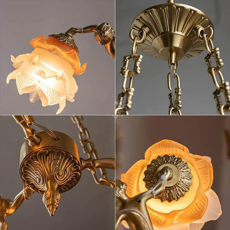 Vintage Brass Flower Wall Lamp French Retro Style Lighting For Bedroom Hallway Nordic Wabi Sabi Decor Antique Sconce Fixture