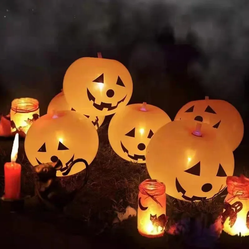 5/10pcs 12inch Halloween Pumpkin Lantern Balloon LED Luminous Balloon Glow In The Dark Kids Toys Halloween Outdoor Pumpkin Decor