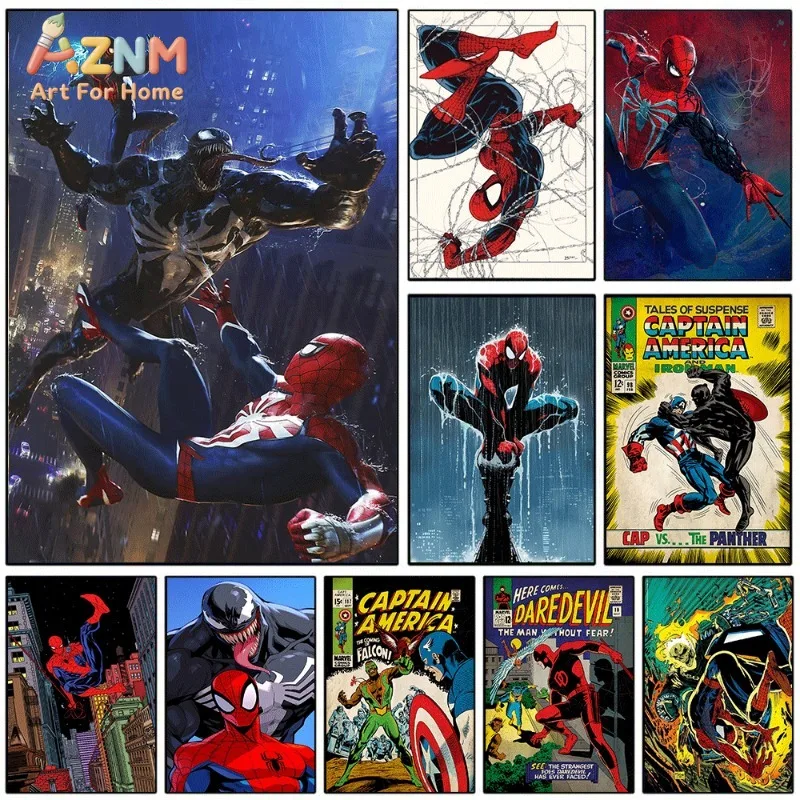 Spider Man VS Venom Rainy City Battle Comic Canvas Wall Art Unframed Poster Print for Boys Bedroom Game Room Home Decor Gift