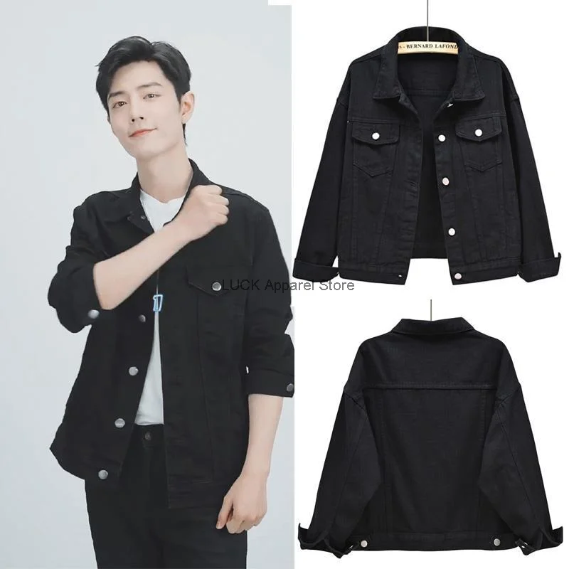 

Xiao Zhan's Same Style Jacket Women's New Denim Top Black Student Couple Casual Clothes Men's Korean Version Single Breasted