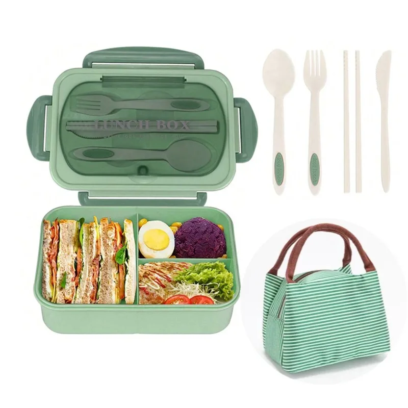 Leak-Proof Divided Lunch Box with Cutlery Microwave-Safe LockTop Food Box for School Office Outdoor Picnic Back-To-School Season