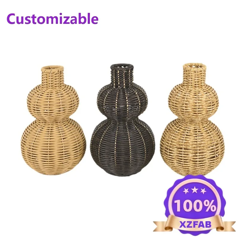Factory Direct 2026 Plastic vase ornament imitation rattan weaving retro desktop flower arrangement container flower vase set si