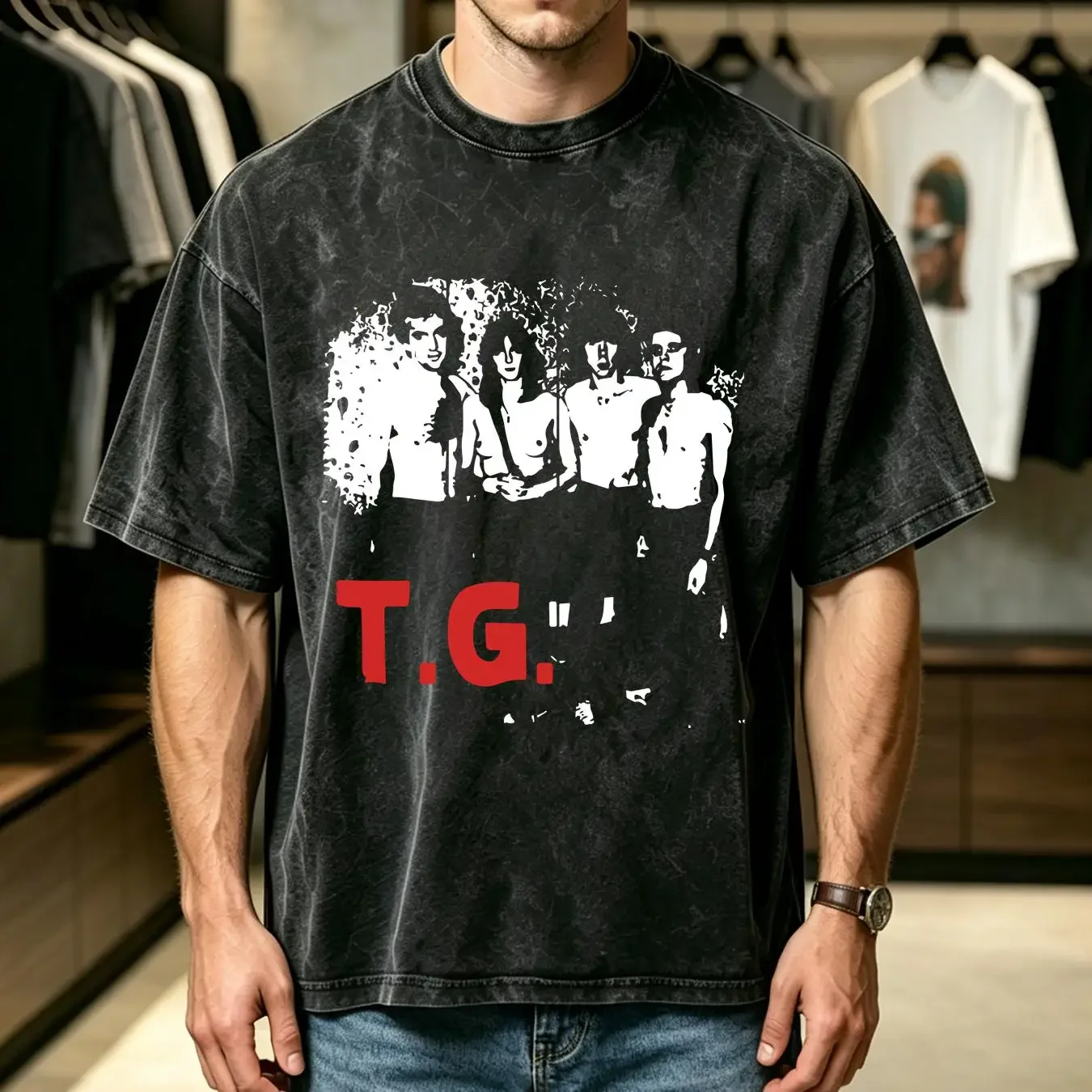 washed T Shirt Throbbing Gristle topless limited edition black tribute long or short sleeves vintage Washed streetwear Stylish