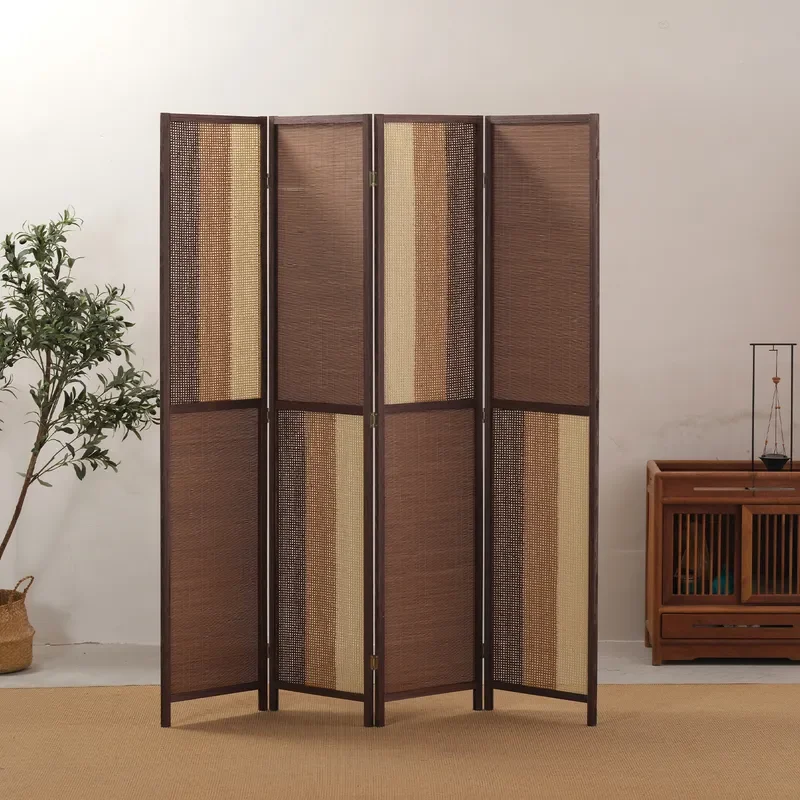 Nanzhu Modern Simple Silk Screen Folding Room Divider Movable Partition for Office Home Hotel Entrance Paper Rattan Weaving