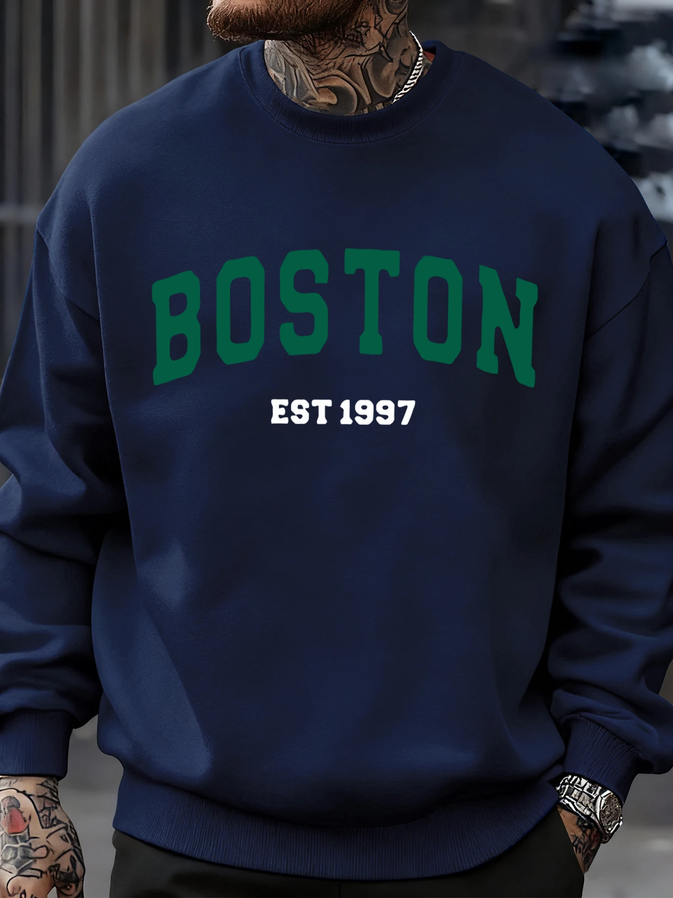 Boston Letter, schlichte Muster, Herren-Sweatshirt, modische, warme Pullover, lässige, übergroße, bequeme Streetwear, Herbst-Fleece-Kleidung. – Detail 18
