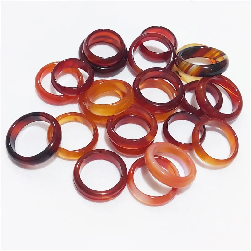 

15PC Wide 6mm Red Agates Finger Rings Attractive Unisex Ring Women Men Engagement Jewellery Bulk