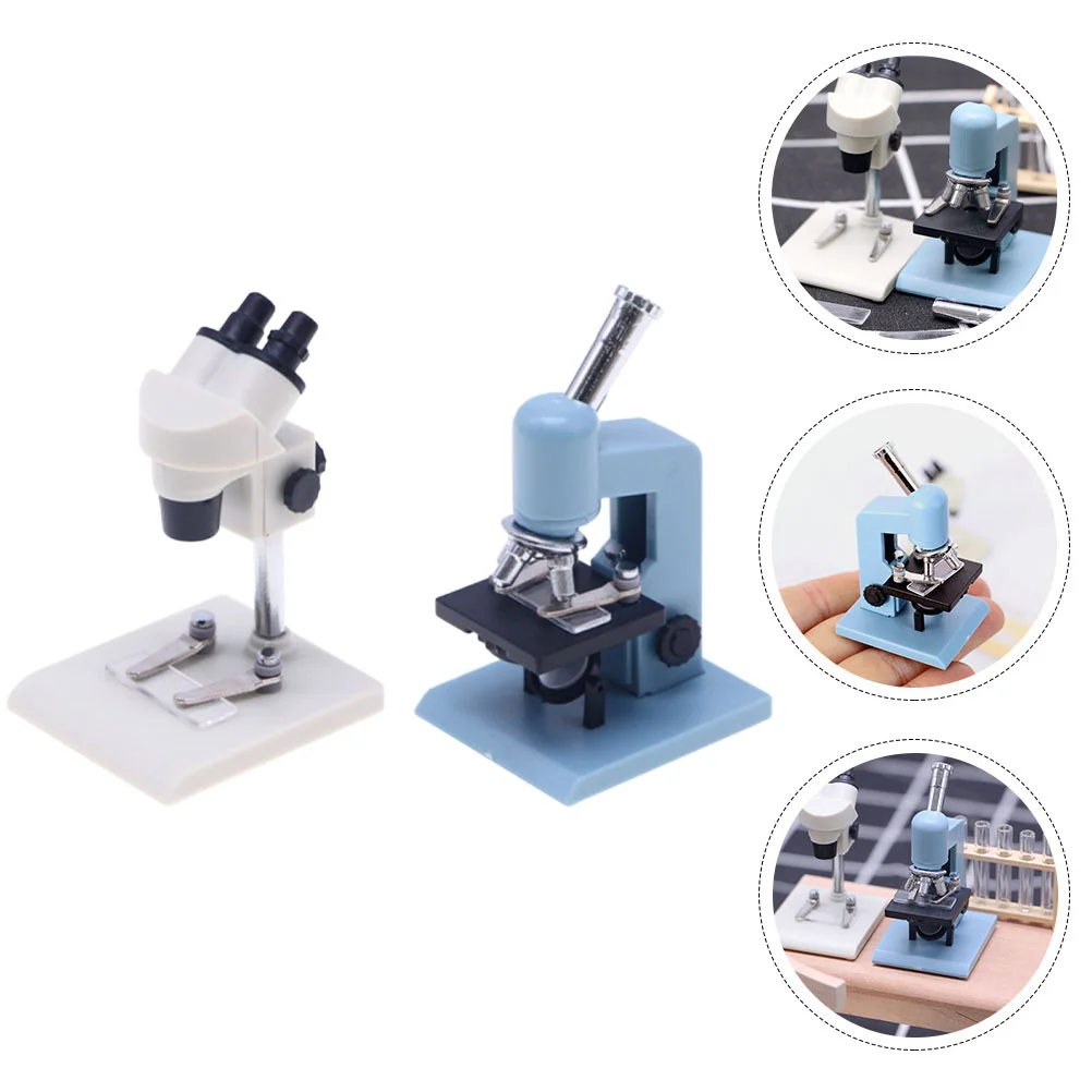 2 Pcs Dollhouse Microscope Kids Pretend Play Toys Miniature Miniatures Things Portable
