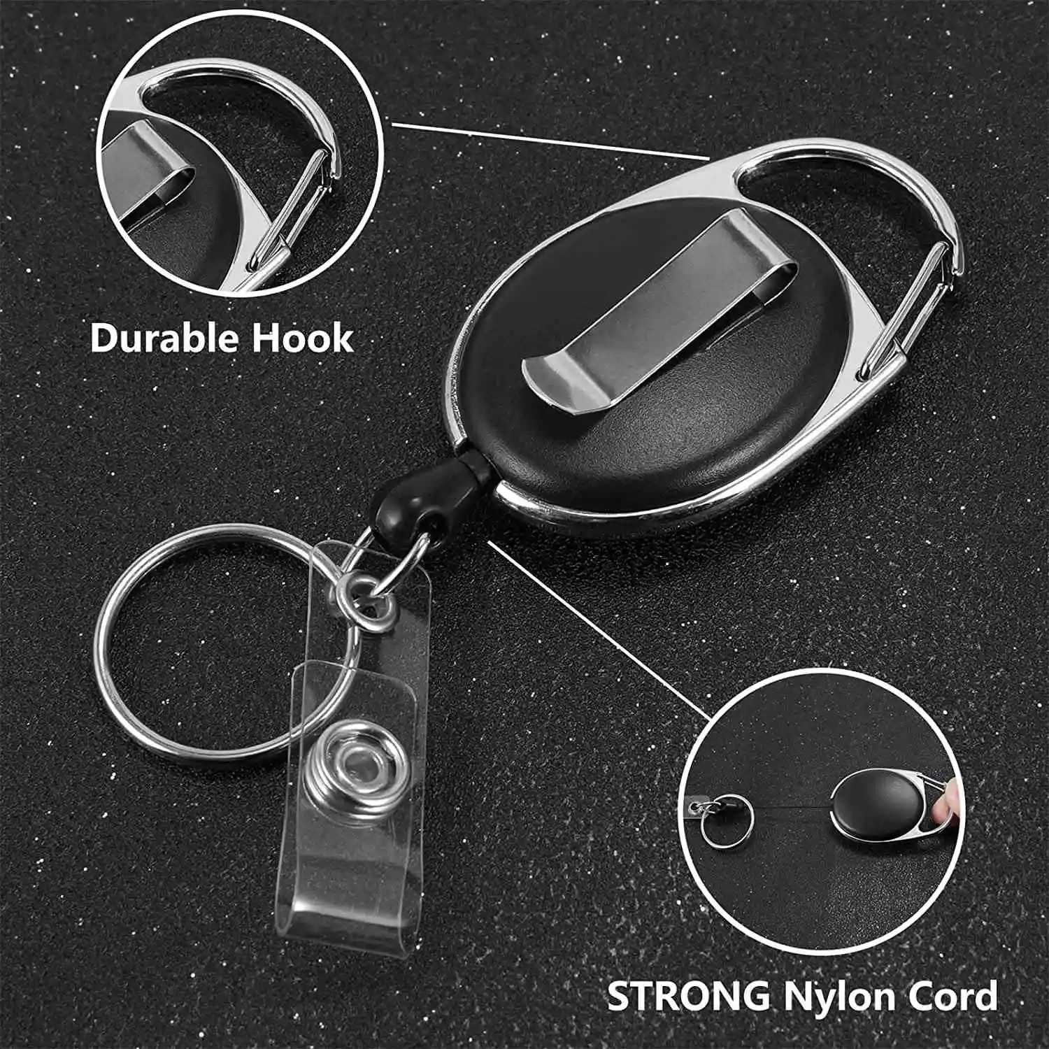 AC57-Extendable Key Fob, Set Of 4 ID Jojo Badge Reel With Vinyl Strap And Key Ring, Extendable Lanyard, Carabiner