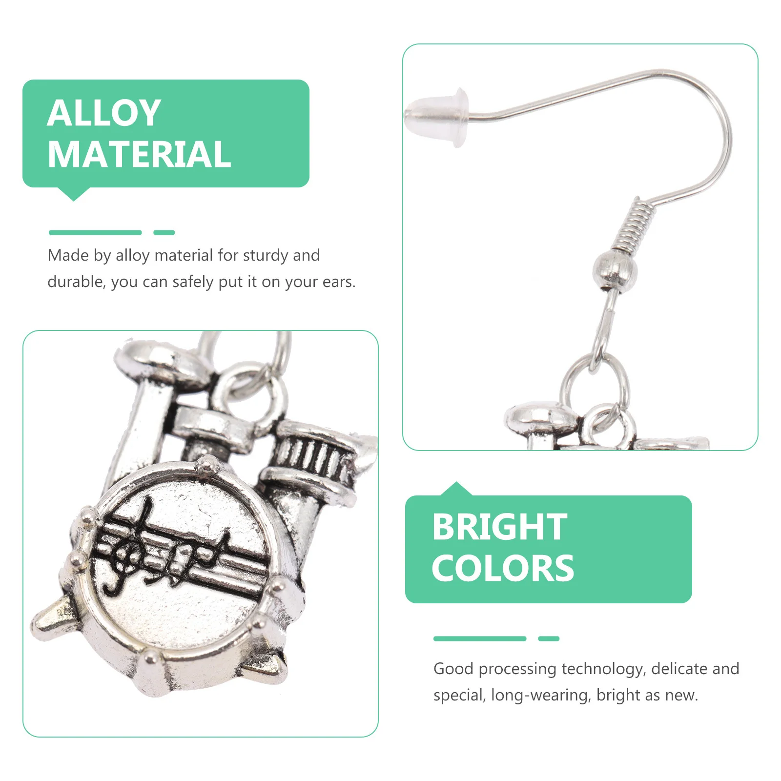 

3 Pairs Alloy Drum Set Earrings Music Themed Drop For Women Instrument Earrings Ear Jewelry Gift Exaggerated Ear Decors