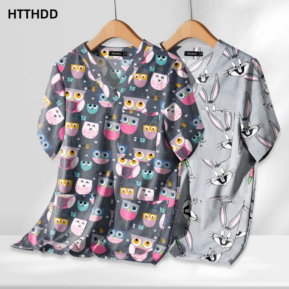 

Wholesale Print Surgical Uniform Women Pharmacy Hospital Nurse Scrubs Tops Breathable Beauty Salon Dentistry Pet Doctor Overalls