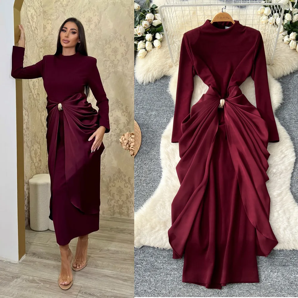 

Long Dress Women Sexy Dresses Mock Neck Vestidos Y2k Streetwear Full Sleeve Tight Waist Elegant Splice Party Night Work 2026