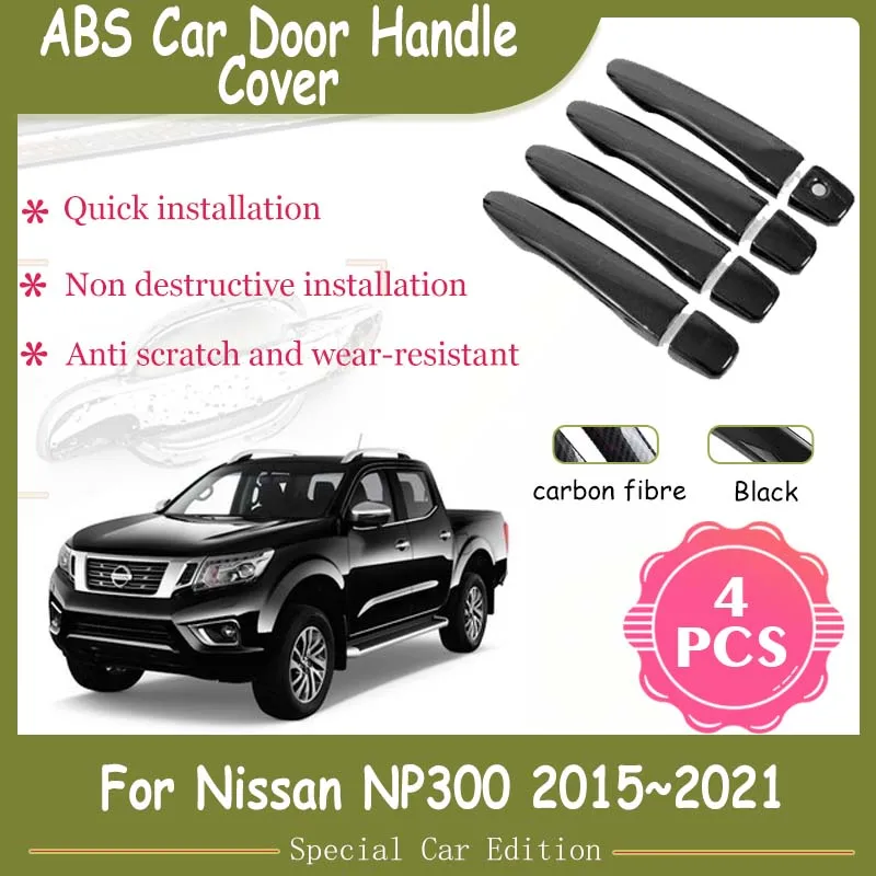 

For Nissan NP300 D23 Navara Frontier Renault Alaskan 2015~2021 Carbon Fiber Gloss Black Car Door Handle Covers Style Accessories