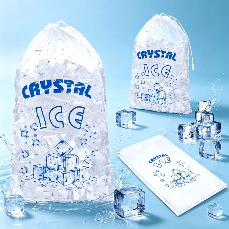 50pcs Drawstring Ice Bags Transparent PE Plastic Ice Bags Kitchen Supplies Ice Storage Machine Special Bag 5 Pounds