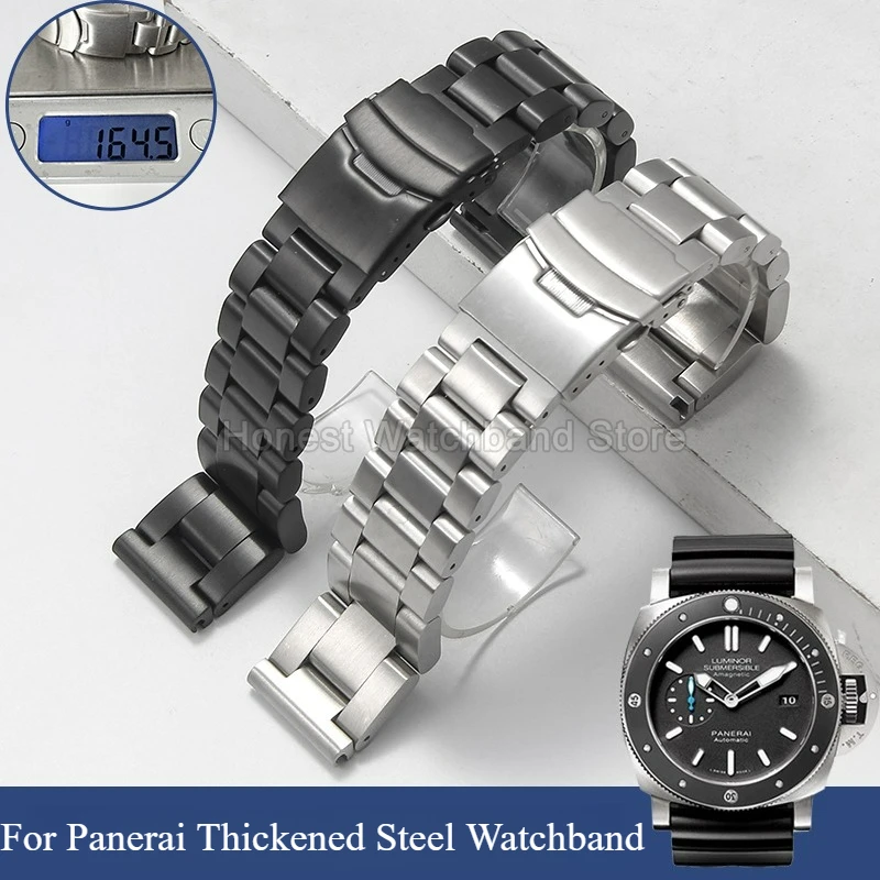 Pulseira de relógio de aço inoxidável espessada, resistente ao suor, adequada para a pele, 22mm 24mm 26mm, para panerai diesel luminor