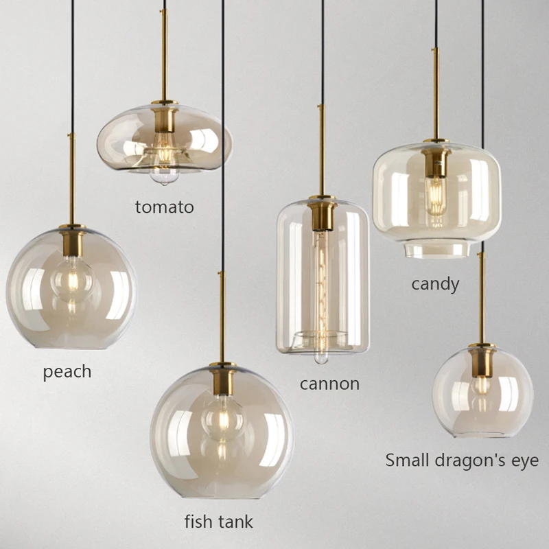 Modern Nordic hanging loft Glass lustre Pendant Light industrial decor Lights Fixtures E27/E26 for Kitchen Restaurant Lamp