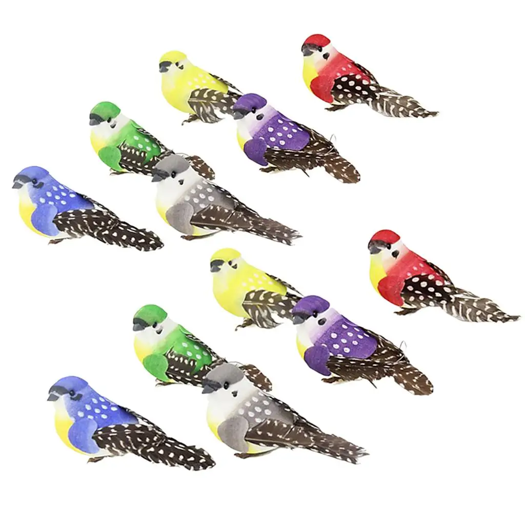 12pcs Feather Birds - Animal Fairy Garden Houses Decoration Fine Handwork Craftwork Birds Statue Toys Birthday Home