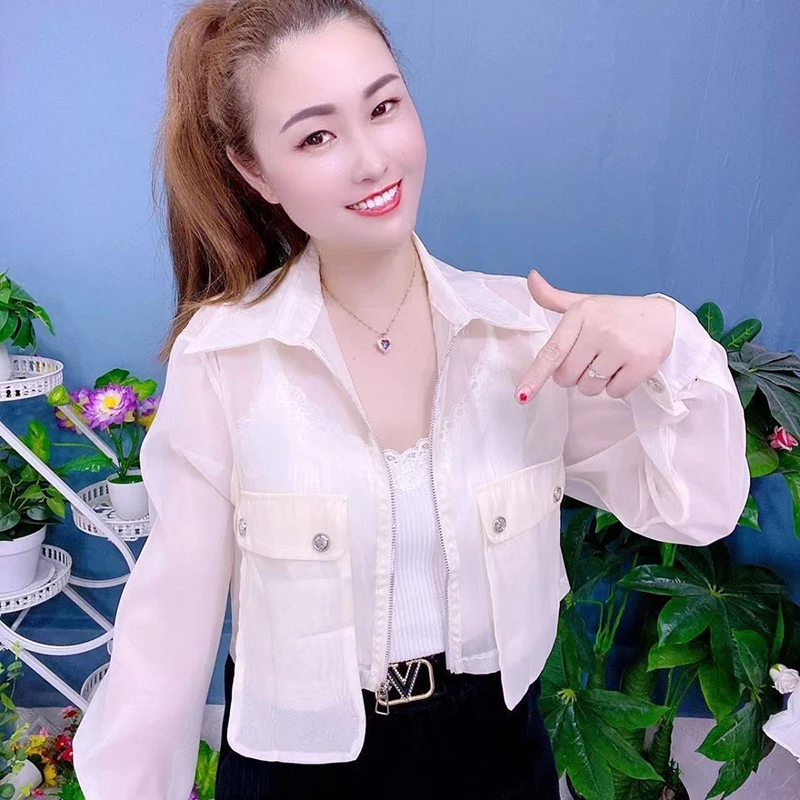 

Faionable Loose Long Sve Women's Chiffon irt Versatile Summer New ort Top Sun Protection Open Cardigan Commute Sle...