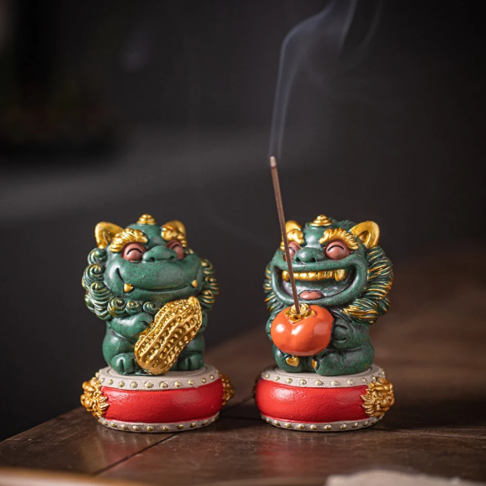 Blue Sand Stone Wind Lion Master Guochao Stone Lion A Pair of Cute Healing Mascots Tea Pet Ornament Souvenir