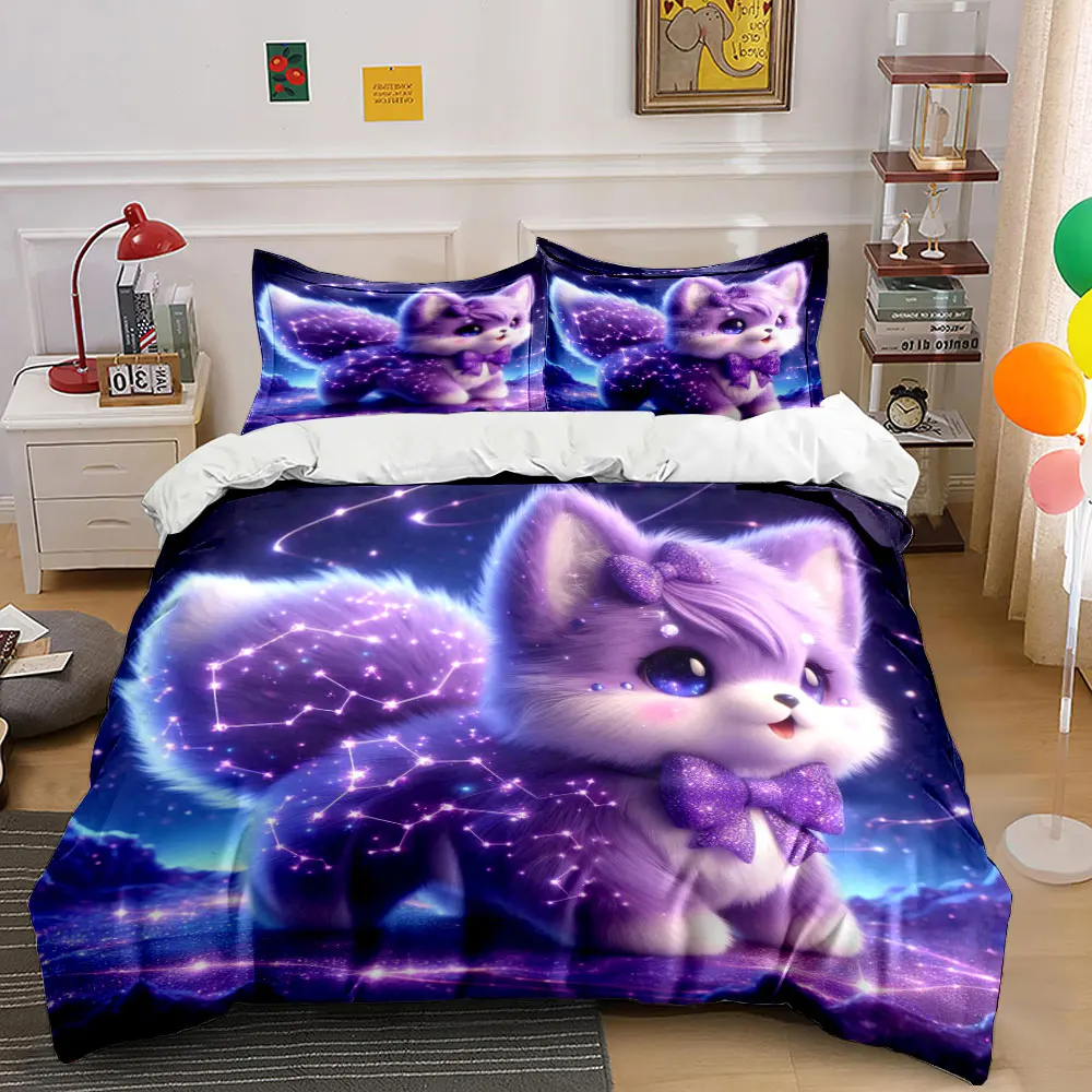 Purple cosmic magical pet Duvet Cover Set with 3D Print Design Soft Polyester Bedding Set All-Season Comfort Machine Washable