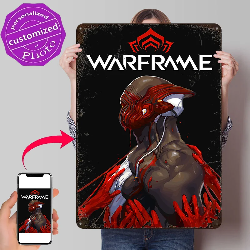 Warframe Game Art 3D Texture Metal Poster Customized Wall Art Tin Sign Gift for Mancave Vintage Retro Decoration Room Decor Men