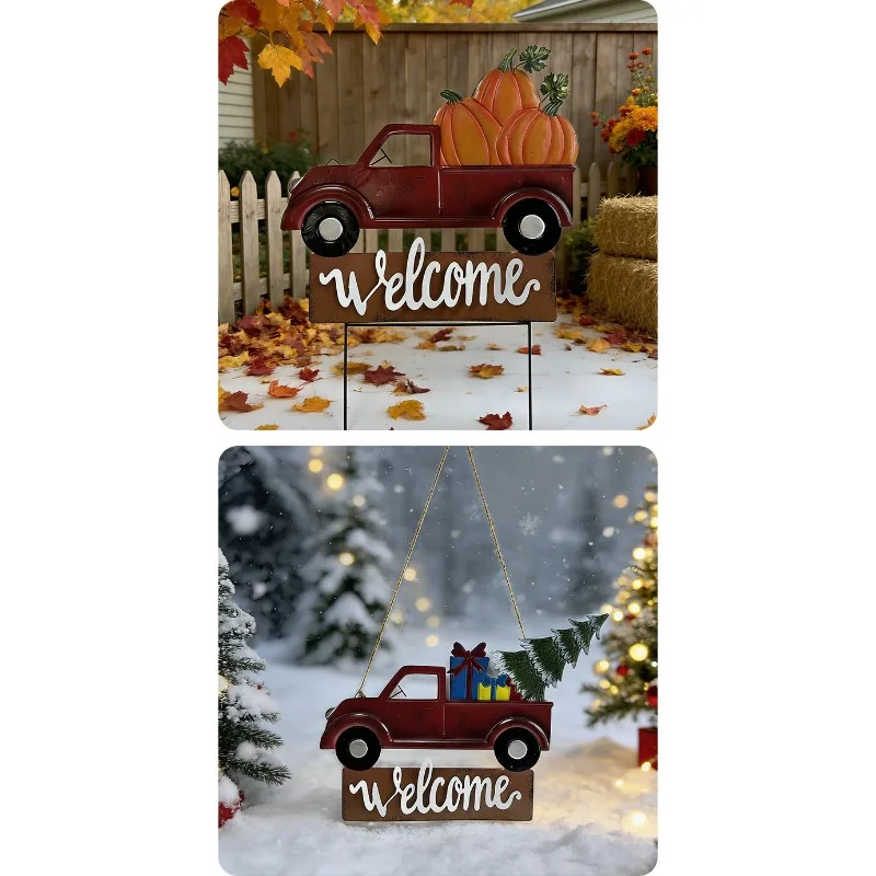 Christmas Car Ground Stake Decoration Sign  Waterproof Garden Lawn Party Decoration Supplies Garden Decorative Wooden Stakes