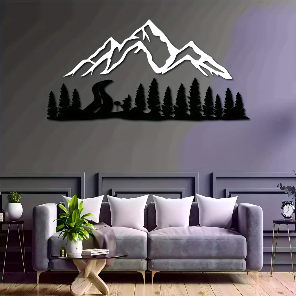 Iron Crafts Mountain And Forest Metal Wall Art, Hill And Trees Metal Home Decoration, Metal Wall Hanging Iron Art Silhouette