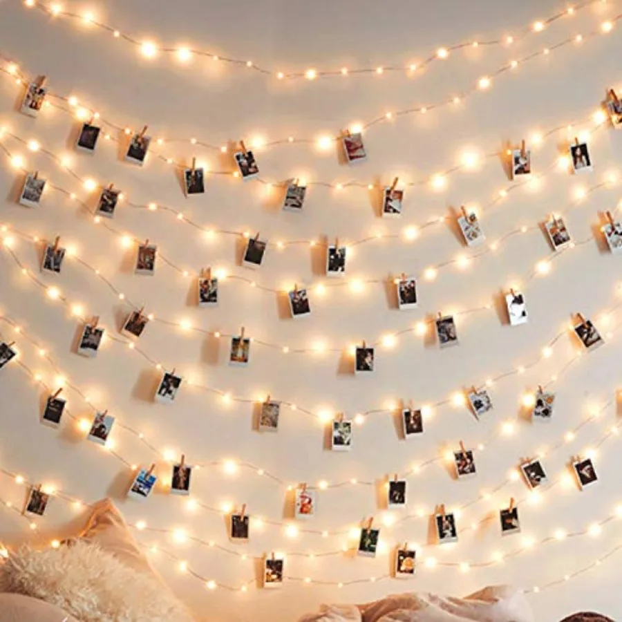 50 LEDs 20 Photo Clips String Light Battery Powered Decoration for Home Bedroom Indoor Christmas Party Decoration for Photo Pic