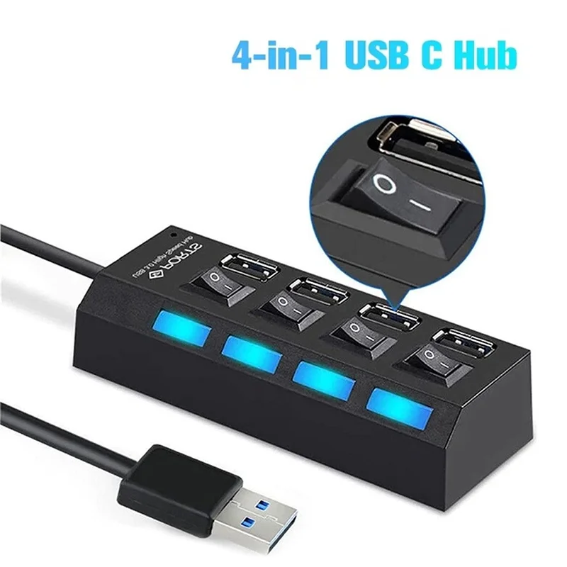 4 In 1 USB HUB USB Switch USB Hub 2.0 Adapter High Speed Multi 4 Port Hub USB LED On/Off Switch Portable USB Splitter For Laptop