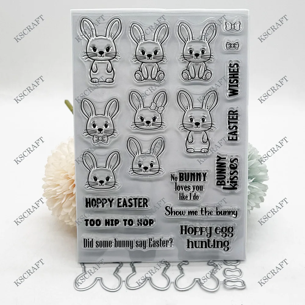 KSCRAFT Cute Bunny Stamp and Cutting Dies Stencils for DIY Scrapbooking Decorative Embossing DIY Paper Cards