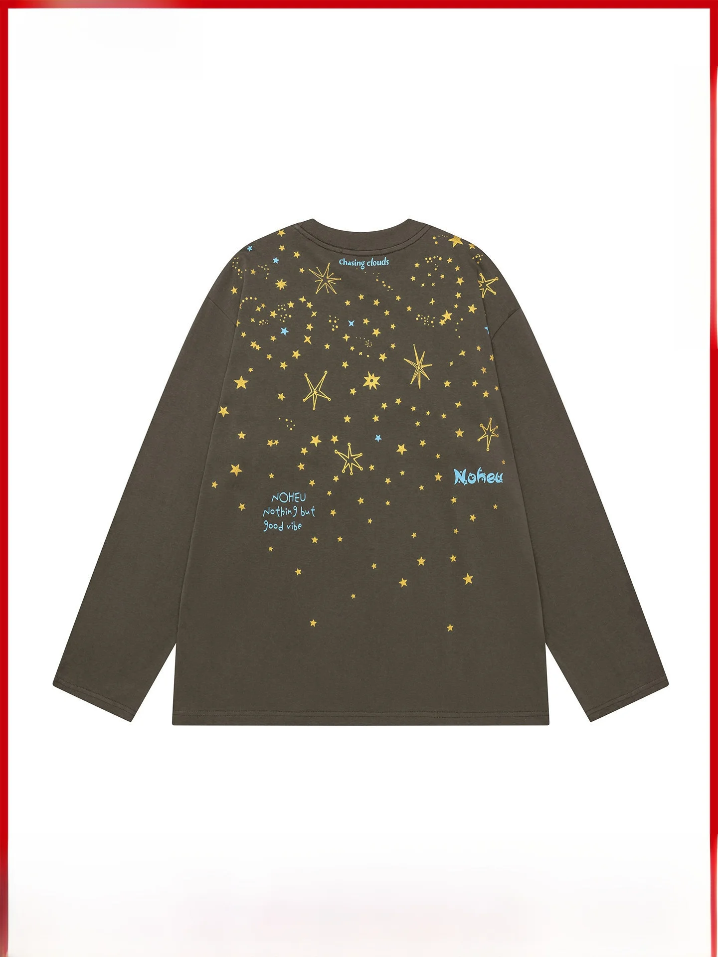 American Retro Star Print Pure Cotton Long Sleeve Men's T-shirt Couple's Unique Style City Walk Casual Breathable round Neck