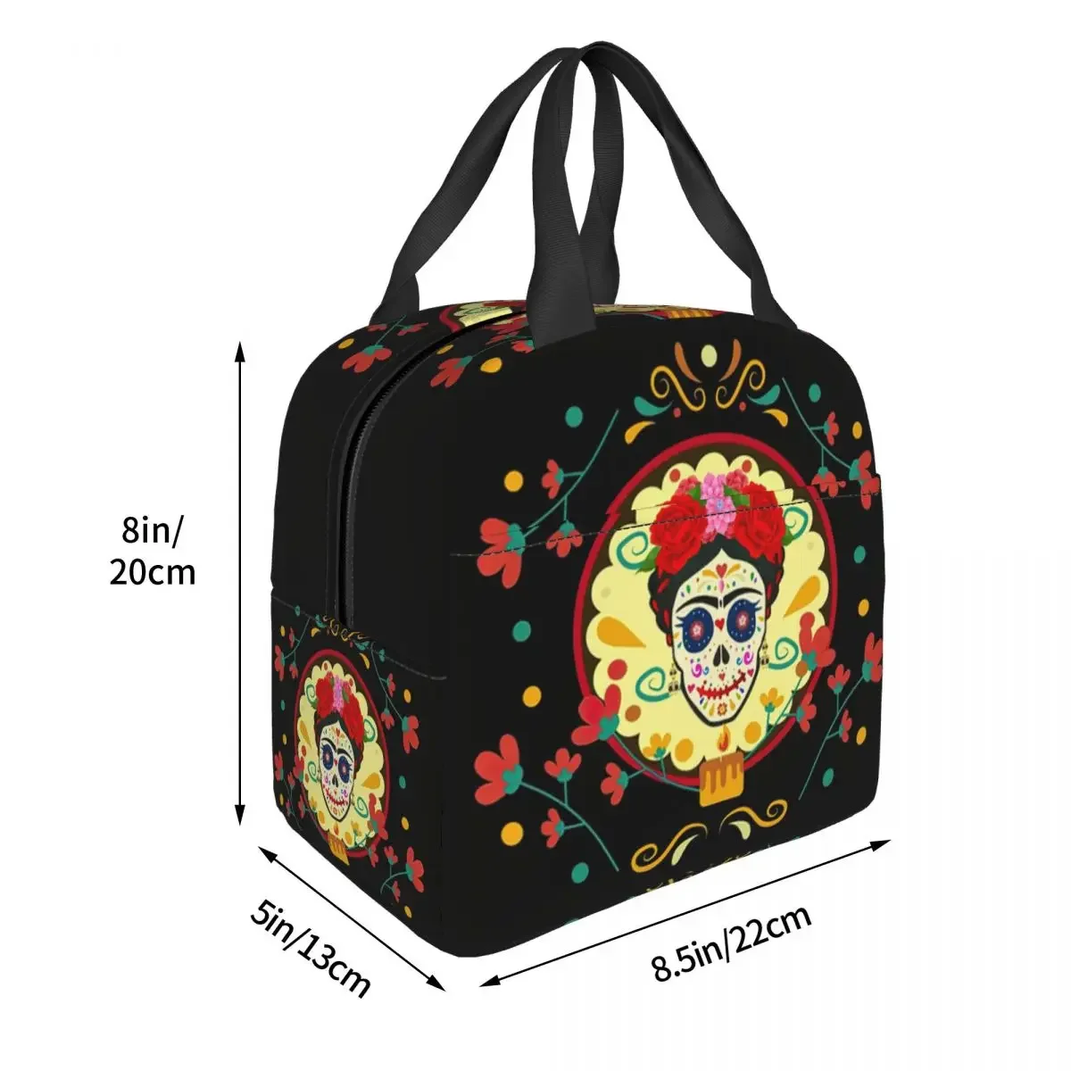 Frida Skull Day Of Dead Insulated Lunch Tote Bag for Women Mexican Flowers Catrina Resuable Thermal Cooler Bento Box School