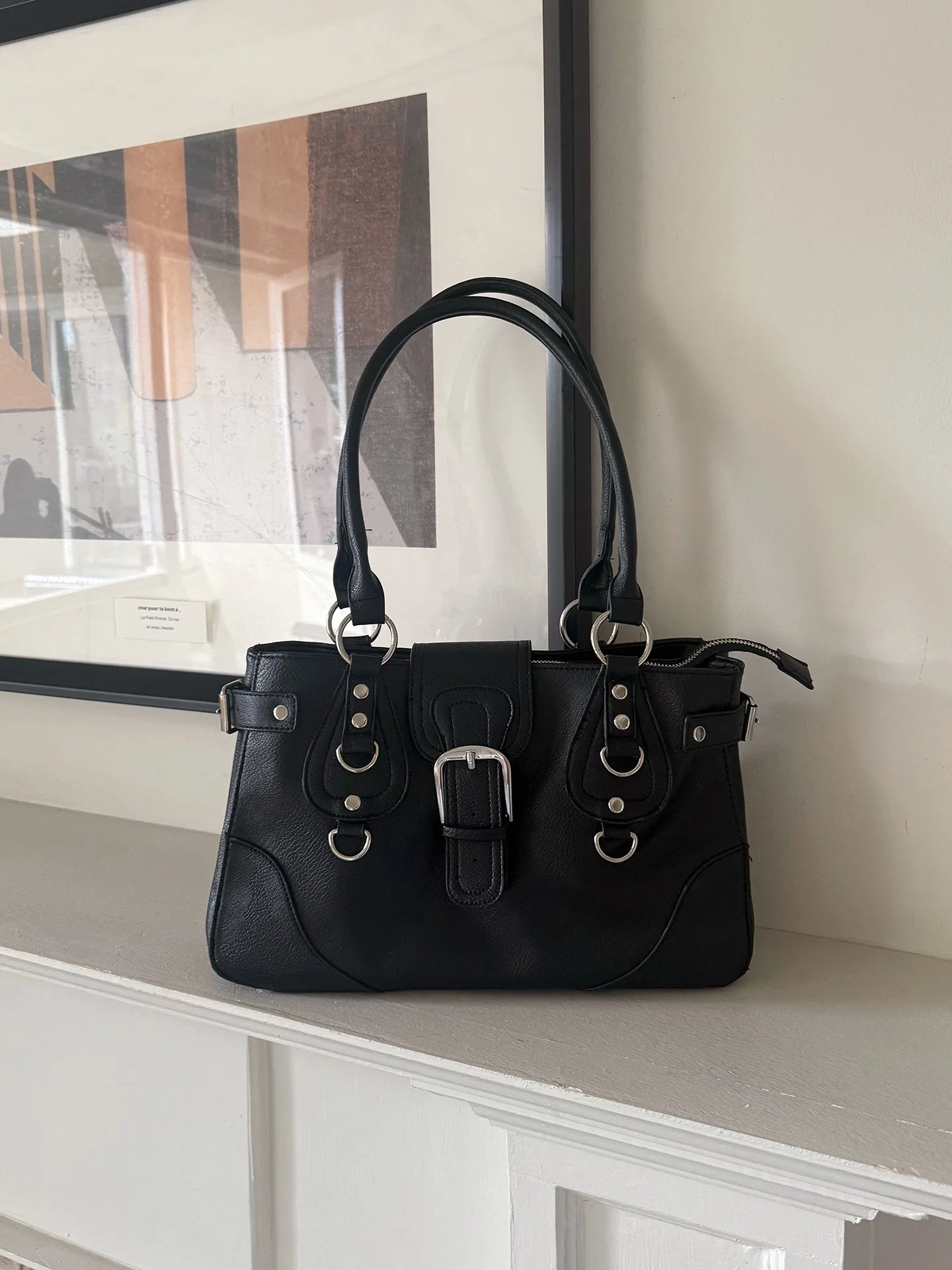 2026 new Y2K cool riveted handbag motorcycle bag punk metal ring shoulder bag underarm bag large capacity commuting tote bag - view 5