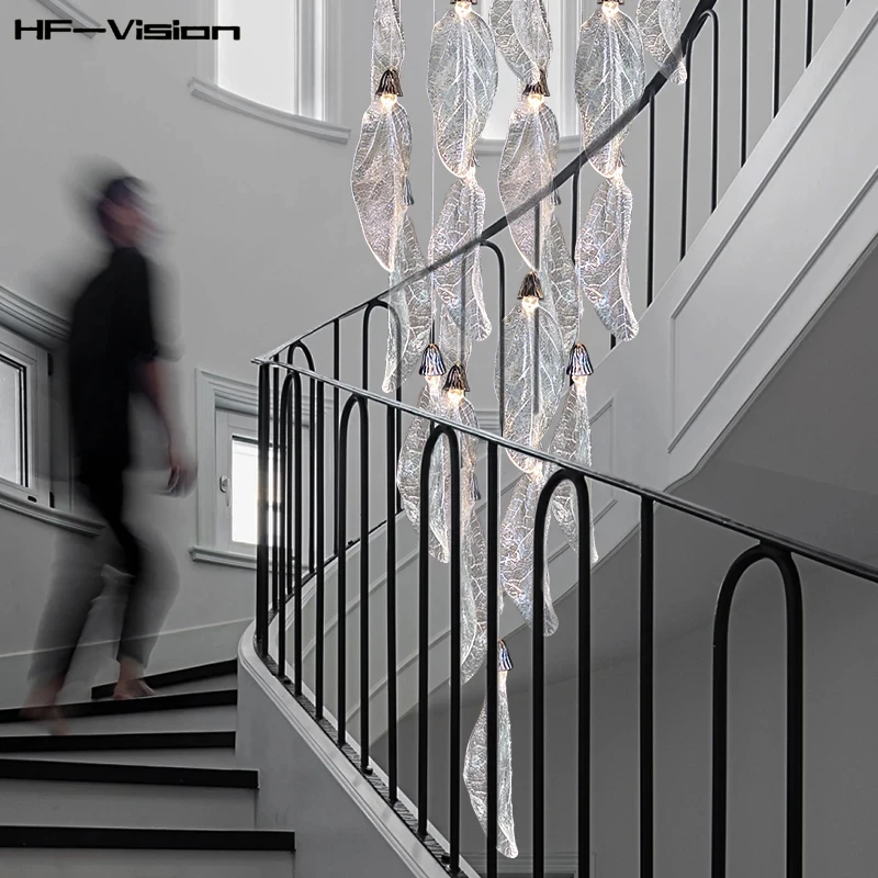 

Nordic minimalist clear Leaf Acrylic LED pendant light,Lustre Stairscase Hotel Lobby Restaurant Dining room decoration Fixtures