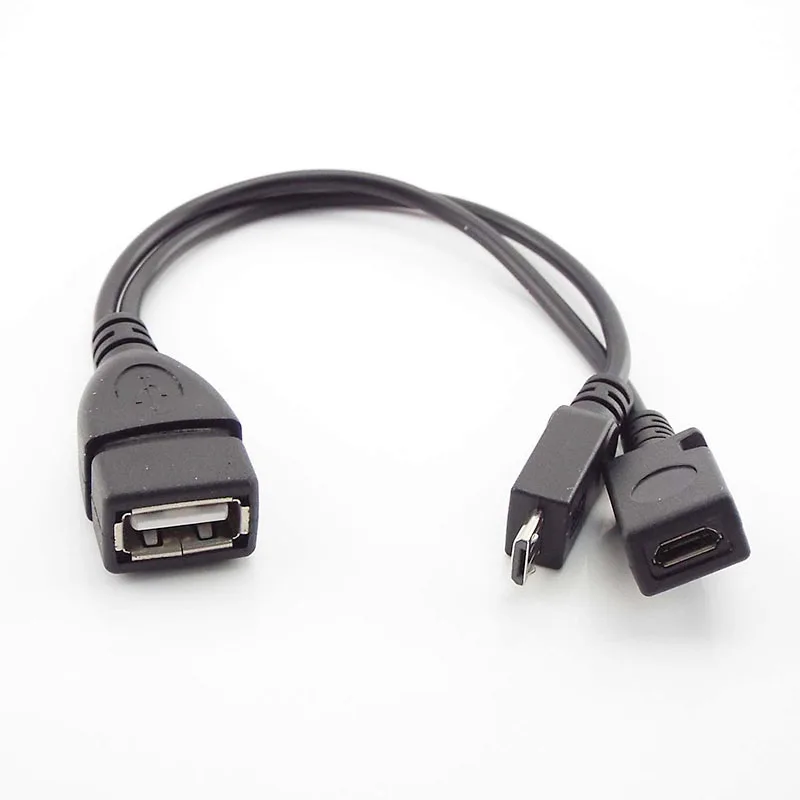 2 in 1 Micro USB OTG Cable Host Power Y Splitter USB Adapter to Mirco 5 Pin Male Female USB Port OTG Charging Cable Black SW2